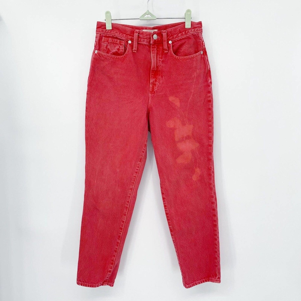 Madewell The Mom Jean Garment Dyed Edition in Enamel Red Size 26 Denim Cotton